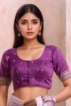 Buy_Naintara Bajaj_Wine Silk Embroidery Round Neck Plunge Back Blouse _at_Aza_Fashions