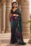 Buy_Samyukta Singhania_Black Saree Georgette Embellished Gradient With Unstitched Blouse Piece _at_Aza_Fashions