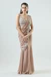 Buy_Samyukta Singhania_Peach Blouse Organza Embellished Sequin Mermaid Pre-draped Saree Set With 