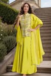 Buy_Samyukta Singhania_Yellow Dola Embroidered Thread Solid Lehenga Set With Floral Zari Slit Kurta _at_Aza_Fashions