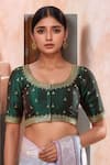 Buy_Samyukta Singhania_Green Mulberry Silk Embroidered Zari U Neck Blouse _at_Aza_Fashions