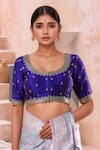 Buy_Samyukta Singhania_Purple Mulberry Silk Embroidered Zari U Neck Blouse _at_Aza_Fashions