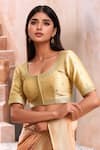 Buy_Samyukta Singhania_Gold Mulberry Silk Embroidery Ditsy Blossom Round Neck Blouse _at_Aza_Fashions