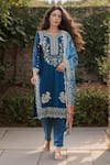 Buy_Samyukta Singhania_Blue Georgette Embroidered Zari Round Paisley Floral Kurta Pant Set _at_Aza_Fashions