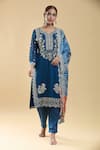 Samyukta Singhania_Blue Georgette Embroidered Zari Round Paisley Floral Kurta Pant Set _at_Aza_Fashions