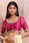 Buy_Samyukta Singhania_Magenta Mulberry Silk Embroidery Ditsy Floret Round Neck Blouse _at_Aza_Fashions