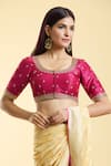 Buy_Samyukta Singhania_Magenta Mulberry Silk Embroidery Ditsy Floret Round Neck Blouse 