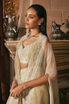 Shop_Studio22 by Pulkita Arora Bajaj_Green Organza Embellished Sequin Cape Open Floral Vine Pearl Sharara Set _Online_at_Aza_Fashions