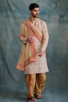 Krishna Mehta_Beige Tussar Embroidered Block Print Floral Vine Kurta With Dhoti Pant _Online_at_Aza_Fashions