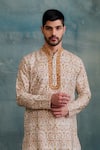 Buy_Krishna Mehta_Beige Tussar Embroidered Block Print Floral Vine Kurta With Dhoti Pant _Online_at_Aza_Fashions