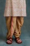 Shop_Krishna Mehta_Beige Tussar Embroidered Block Print Floral Vine Kurta With Dhoti Pant _Online_at_Aza_Fashions