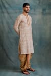 Krishna Mehta_Beige Tussar Embroidered Block Print Floral Vine Kurta With Dhoti Pant _at_Aza_Fashions