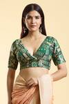 Buy_Samyukta Singhania_Green Brocade Woven Phool Art Plunging V Neck Blouse 