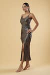 Samyukta Singhania_Brown Zara Embroidered Sequins U Neck Midi Slip Dress _at_Aza_Fashions