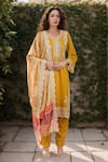 Buy_Samyukta Singhania_Yellow Georgette Embroidered Zari Round Floral Paisley Kurta Pant Set _at_Aza_Fashions