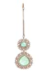 Ruby Raang_Green Stone Semi Precious Embellished Maangtikka _Online_at_Aza_Fashions