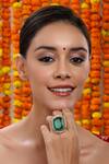 Buy_Ruby Raang_Green Kundan Polki Stone Embellished Ring _at_Aza_Fashions