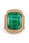 Ruby Raang_Green Kundan Polki Stone Embellished Ring _Online_at_Aza_Fashions