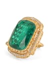 Buy_Ruby Raang_Green Kundan Polki Stone Embellished Ring _Online_at_Aza_Fashions