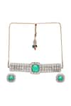 Ruby Raang_Green Moissanite Polki Embellished Pendant Choker Set _Online_at_Aza_Fashions