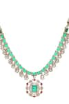 Ruby Raang_Multi Color Kundan Semi Precious Stone Embellished Necklace Set _at_Aza_Fashions