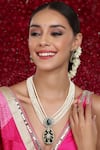 Buy_Ruby Raang_Green Kundan Stone Embellished Pearl Pendant Necklace Set _at_Aza_Fashions