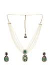 Ruby Raang_Green Kundan Stone Embellished Pearl Pendant Necklace Set _Online_at_Aza_Fashions