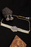 Shop_Ruby Raang_White Kundan Polki Embellished Pearl Choker Set _at_Aza_Fashions