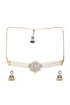 Ruby Raang_White Kundan Polki Embellished Pearl Choker Set _Online_at_Aza_Fashions