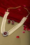 Shop_Ruby Raang_Maroon Kundan Stone Embellished Pearl Choker Set _at_Aza_Fashions