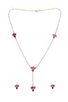 Ruby Raang_Multi Color Kundan Lotus Embellished Lariat Chain Necklace Set _Online_at_Aza_Fashions