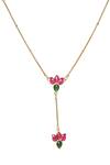 Ruby Raang_Multi Color Kundan Lotus Embellished Lariat Chain Necklace Set _at_Aza_Fashions