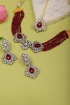 Shop_Ruby Raang_Maroon Mossainite Polki Embellished Onyx Choker Set _at_Aza_Fashions