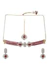 Ruby Raang_Maroon Mossainite Polki Embellished Onyx Choker Set _Online_at_Aza_Fashions