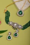 Shop_Ruby Raang_Green Mossainite Polki Onyx Embellished Choker Set _at_Aza_Fashions