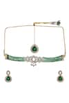 Ruby Raang_Green Mossainite Polki Onyx Embellished Choker Set _Online_at_Aza_Fashions