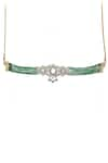 Ruby Raang_Green Mossainite Polki Onyx Embellished Choker Set _at_Aza_Fashions