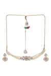 Ruby Raang_White Mossainite Polki Embellished Pearl Choker Set _Online_at_Aza_Fashions