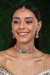 Buy_Ruby Raang_Multi Color Mossainite Stone Embellished Kundan Choker Set _at_Aza_Fashions