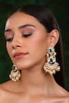 Buy_Ruby Raang_Gold Plated Kundan Bahara Chand Dewdrop Earrings _at_Aza_Fashions