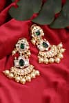 Shop_Ruby Raang_Gold Plated Kundan Bahara Chand Dewdrop Earrings _at_Aza_Fashions