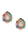 Ruby Raang_Multi Color Kundan And Stone Embellished Teardrop Bloom Studs _Online_at_Aza_Fashions