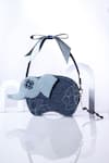 Immri_Blue Floral Applique Elephant Shaped Batua Bag _at_Aza_Fashions