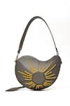 Shop_Immri_Grey Hand Embroidery Mango Shaped Kerry Bag _at_Aza_Fashions