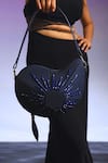 Immri_Blue Hand Embroidery Mango Shaped Kerry Crystal Bag _Online_at_Aza_Fashions