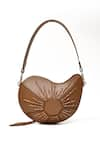 Immri_Brown Hand Embroidery Mango Shaped Kerry Two Tone Bag _at_Aza_Fashions