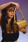 Immri_Gold Hand Embroidery Cylindroid Dual Tone Bag _Online_at_Aza_Fashions