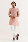 Buy_Devnaagri_Pink Silk Chanderi Print Floral Block Yoke Kurta With Pant _at_Aza_Fashions