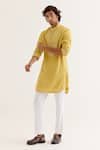 Devnaagri_Yellow Silk Chanderi Print Floral Embroidered Yoke Kurta With Pant _Online_at_Aza_Fashions