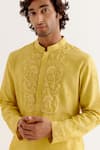 Devnaagri_Yellow Silk Chanderi Print Floral Embroidered Yoke Kurta With Pant _at_Aza_Fashions